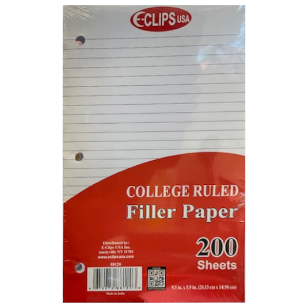 College Ruled Filler Paper 9.5" x 5.9", 200 Sheets