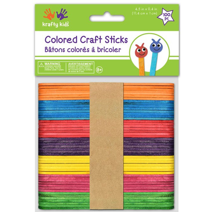 Colored Craft Sticks 4.5" X 3/8" 100 Pieces