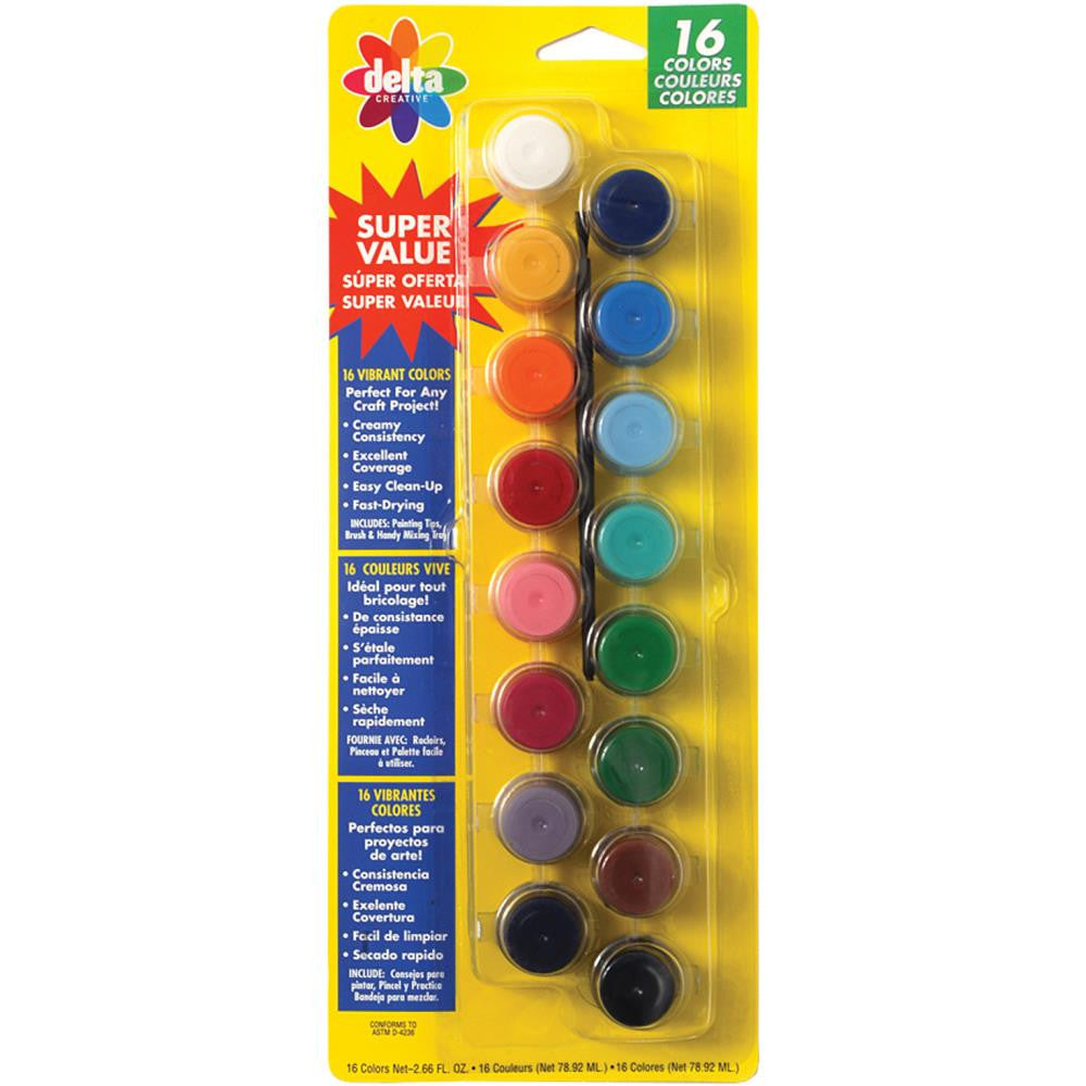 Delta Ceramcoat Acrylic Paint Pots Vibrant Colors 16/Pkg