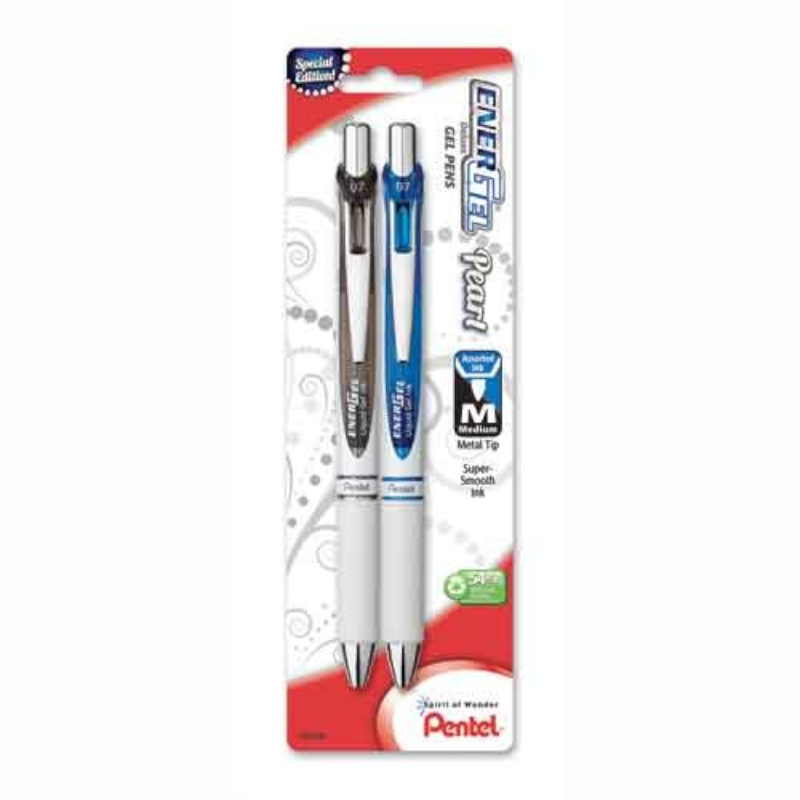 EnerGel Pearl Retractable Liquid Gel Pens, 0.7mm, Black and Blue