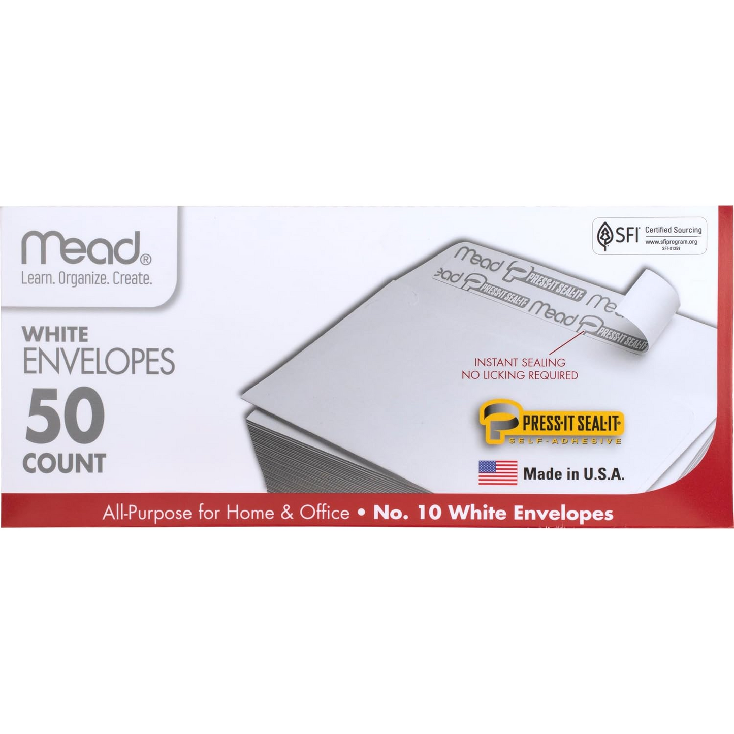Mead #10 Envelopes, Press-It Seal-It, White, 50/Box