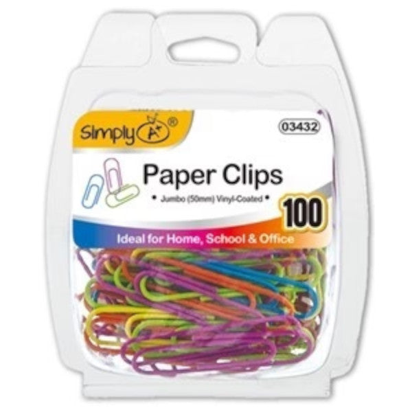 Jumbo Paper Clips Assorted Colors 100 Pieces