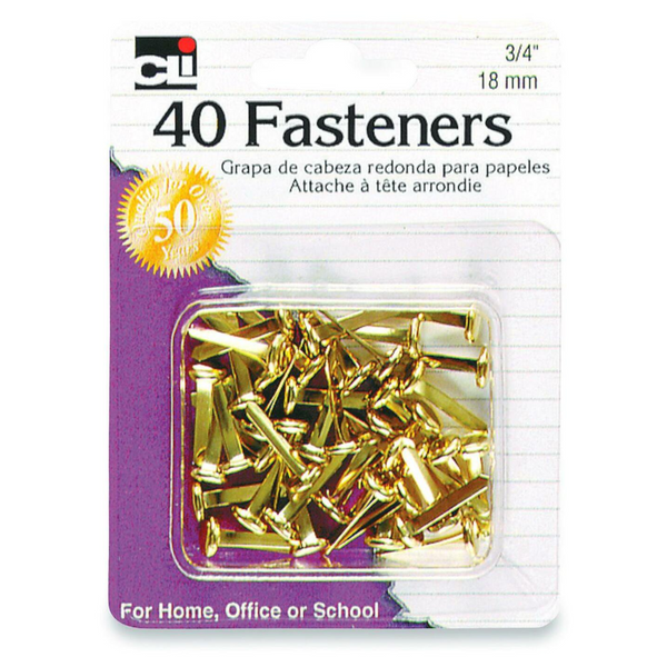 Round Paper Fastener Brads, 19 mm, Gold, 100 Pack, Mardel