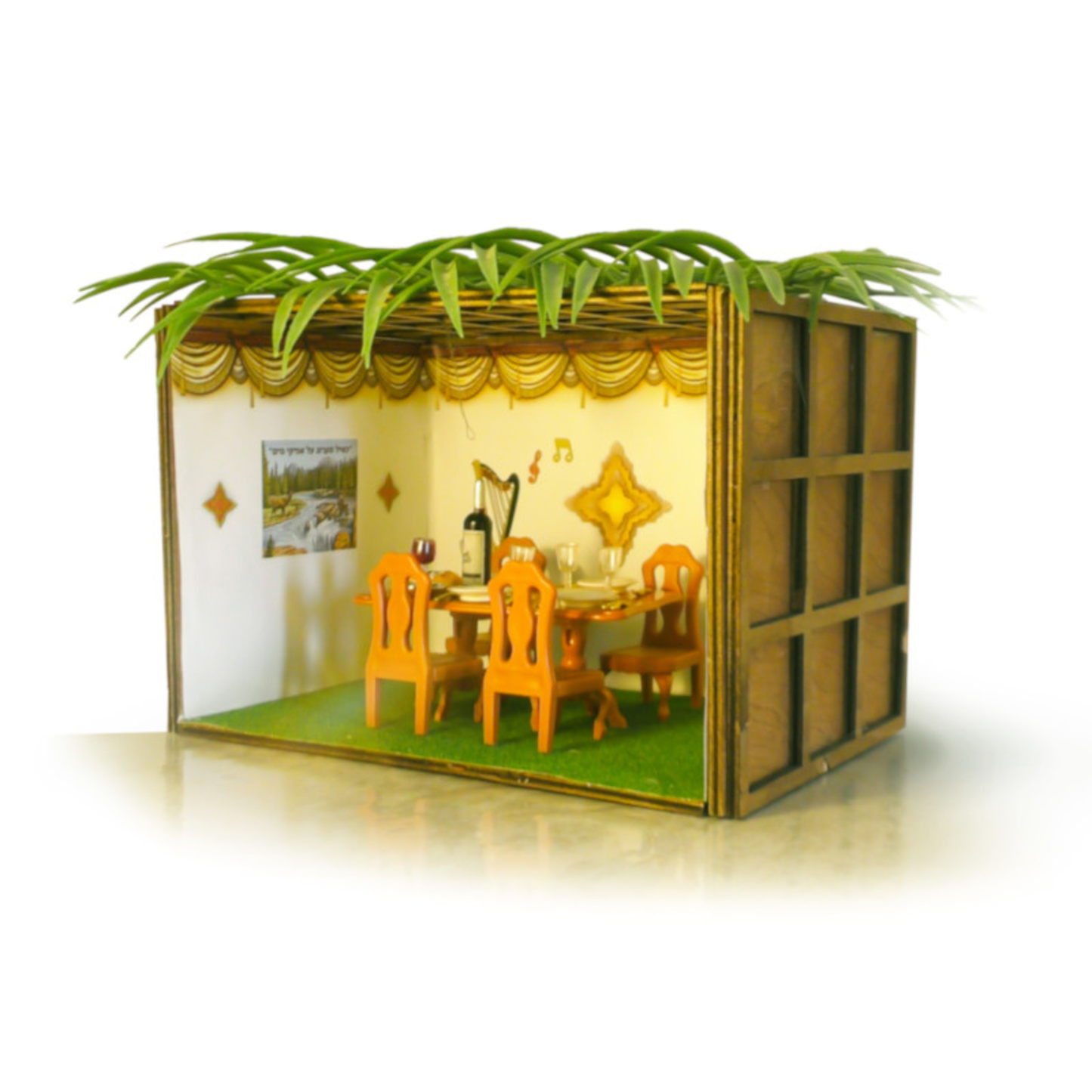 Classic Miniature Wooden Sukkah 6.5" x 6.5"x 9"