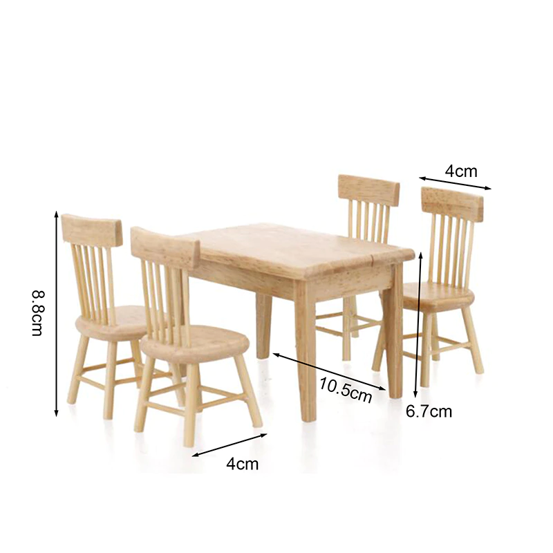 1:12 Scale Miniature Table & 4 Chairs