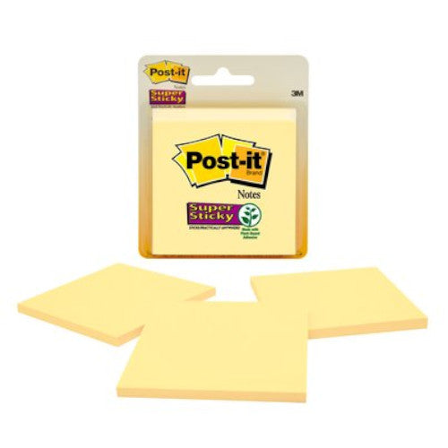 Post It Super Sticky Notes, 3" x 3", Canary Yellow