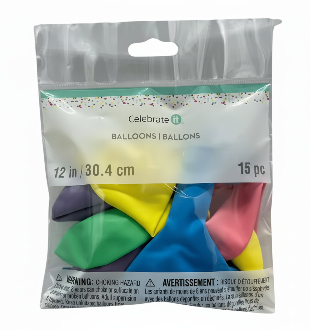 12" Latex Balloons, 15 Pcs