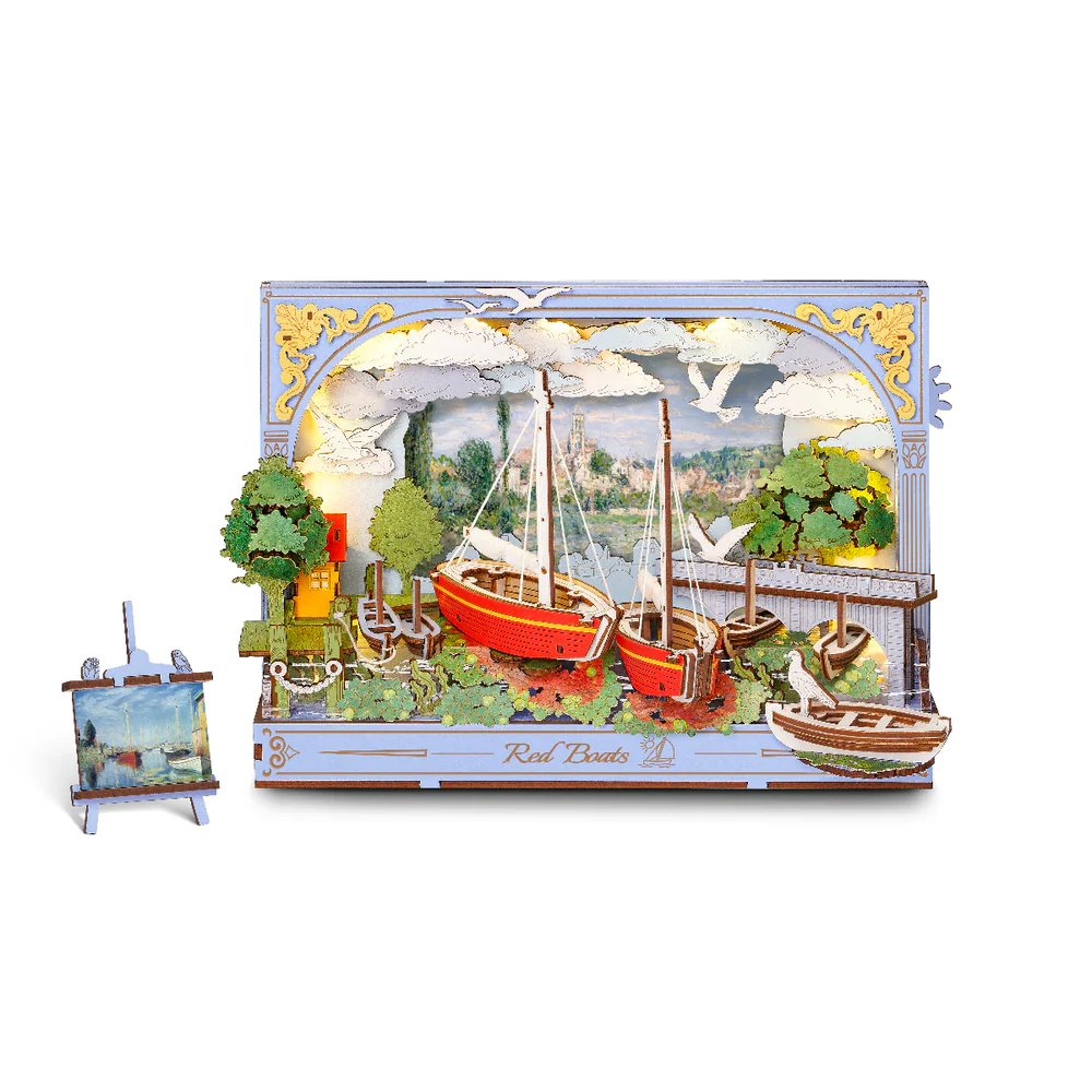 3D Wooden Puzzle Red Boats Wall Art
