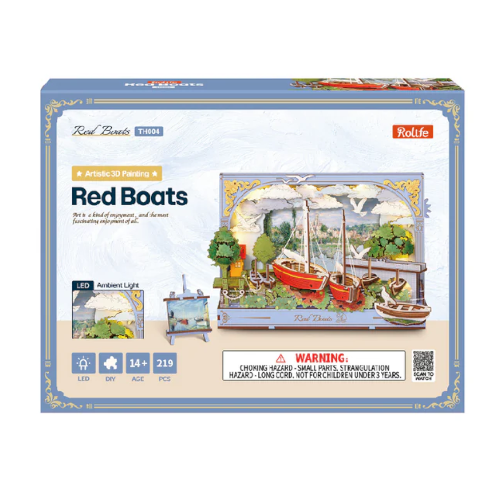 3D Wooden Puzzle Red Boats Wall Art