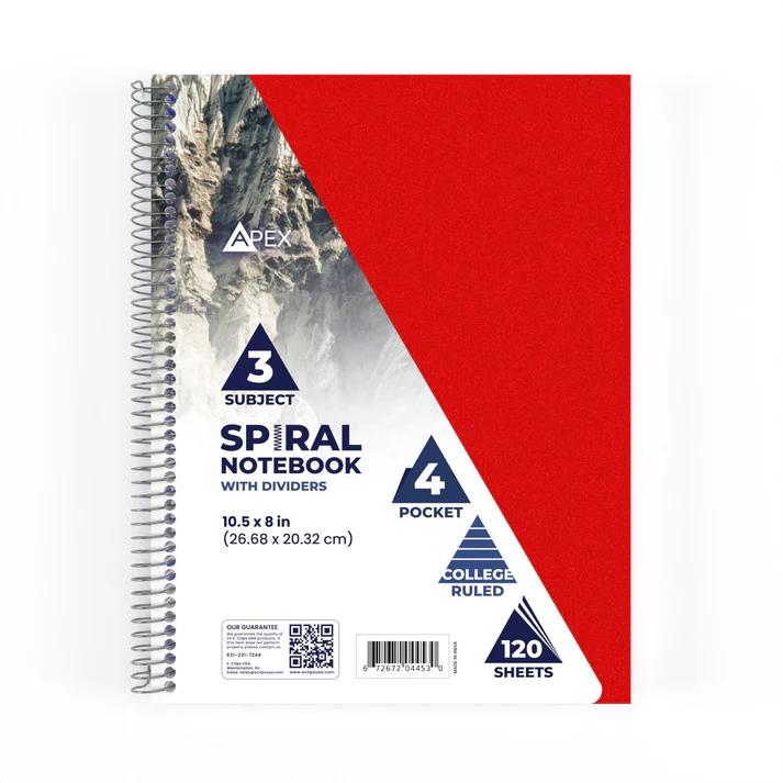 3 Subject Spiral, Poly Cover, College Ruled, 120 Sheets