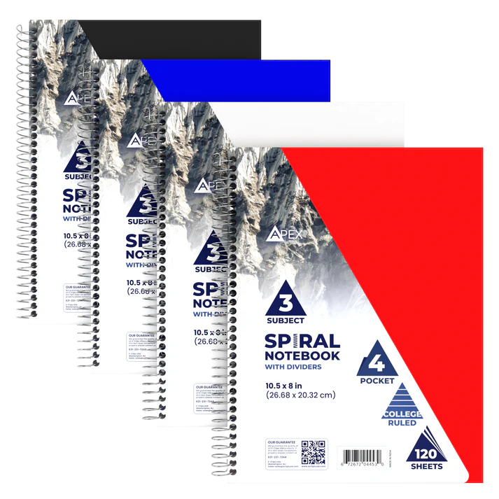 3 Subject Spiral, Poly Cover, College Ruled, 120 Sheets