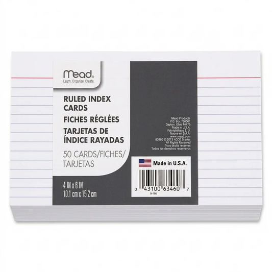 4"x 6" White Ruled Index Cards 50 Ct