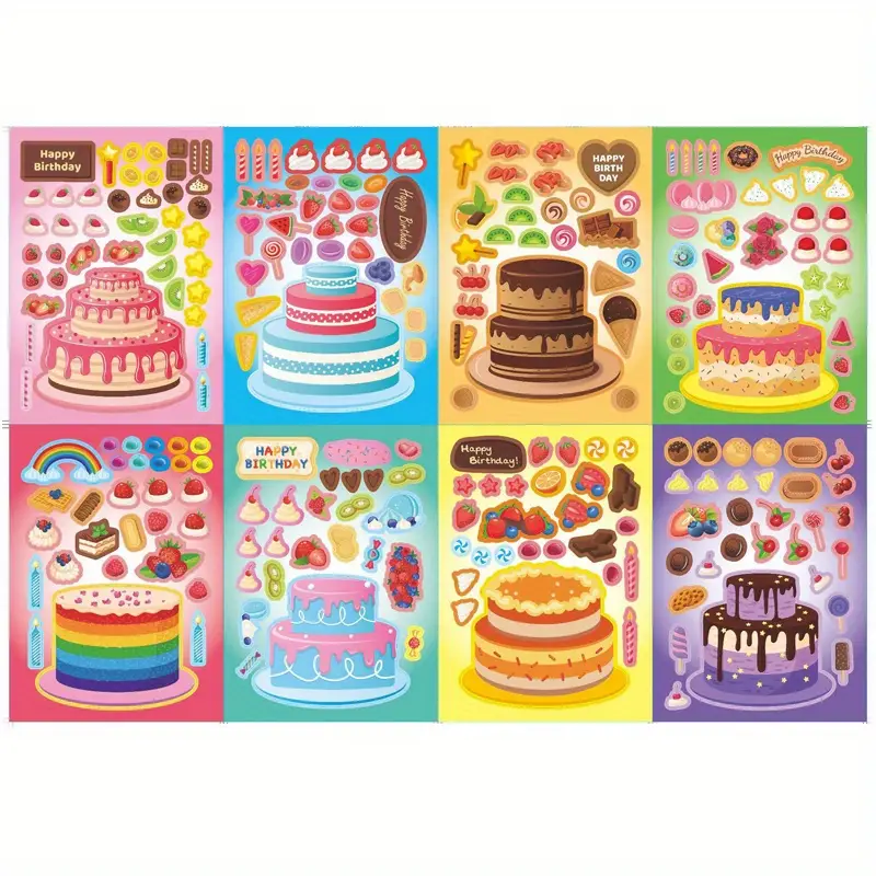 Birthday Cake & Dessert Themed Sticker Sets 8 Sheets