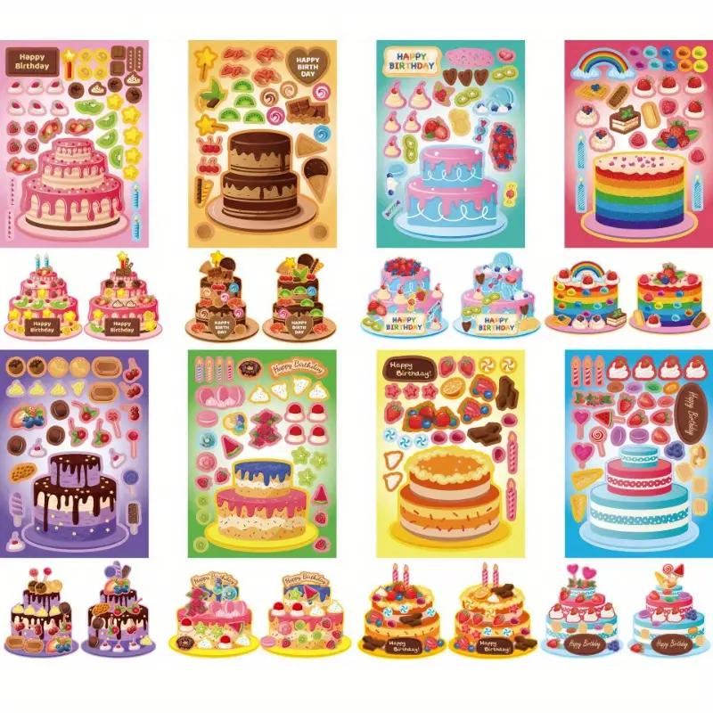 Birthday Cake & Dessert Themed Sticker Sets 8 Sheets