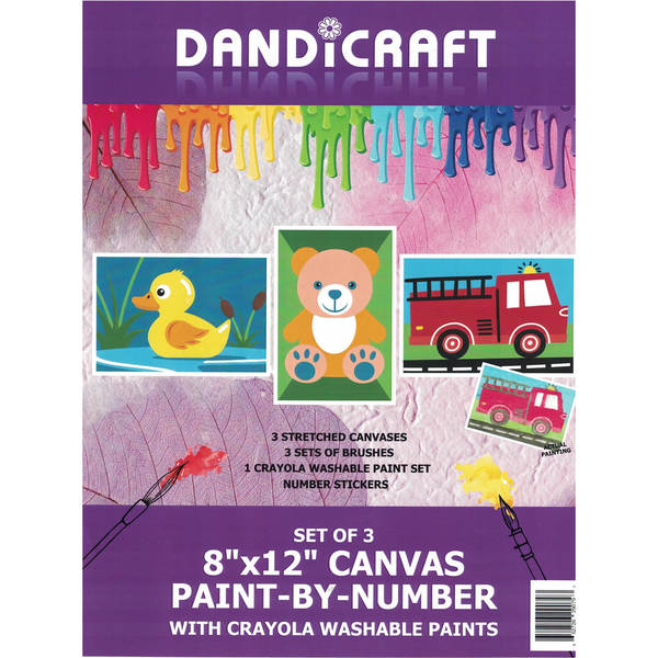 8" x 12" Canvas Paint By Number Set of 3-Duck, Bear & Fire Truck