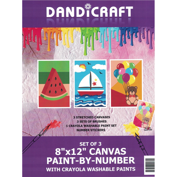 8" x 12" Canvas Paint By Number Set of 3-Watermelon, Sailboat & Bear Holding Balloons