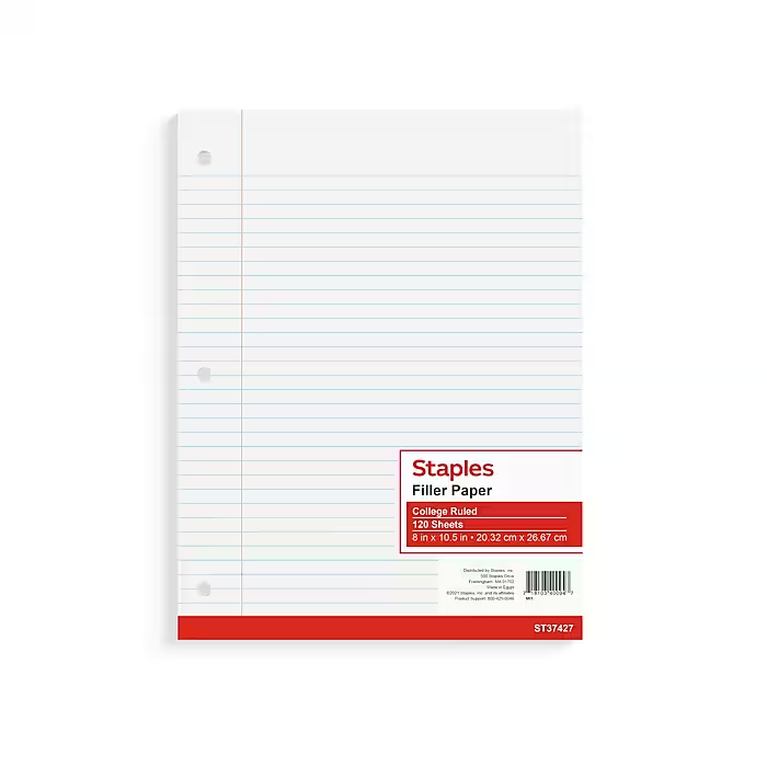 Ruled Filler Paper, 8" x 10.5" 120 Sheets