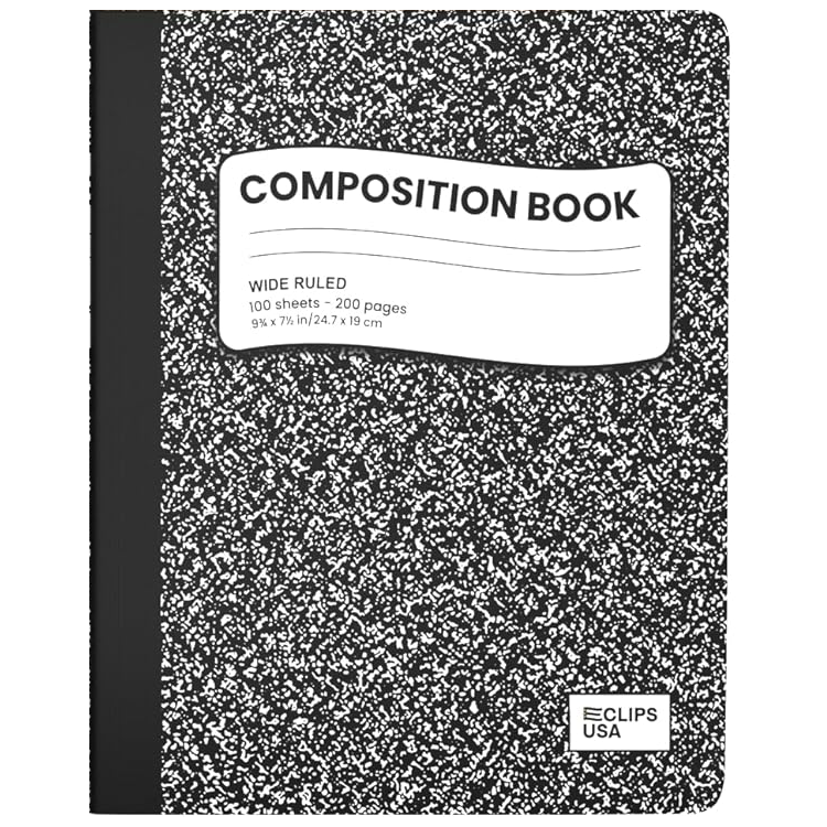 Composition Notebook 9.75" x 7.5”, Wide Ruled, 100 Sheets