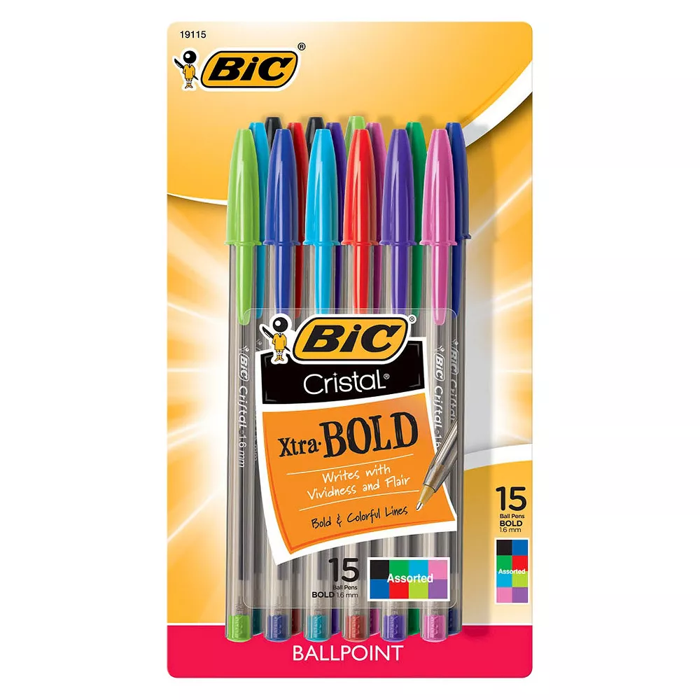 Cristal Xtra Bold Ballpoint Pens 1.6mm Point Multicolor Ink 15 Pk