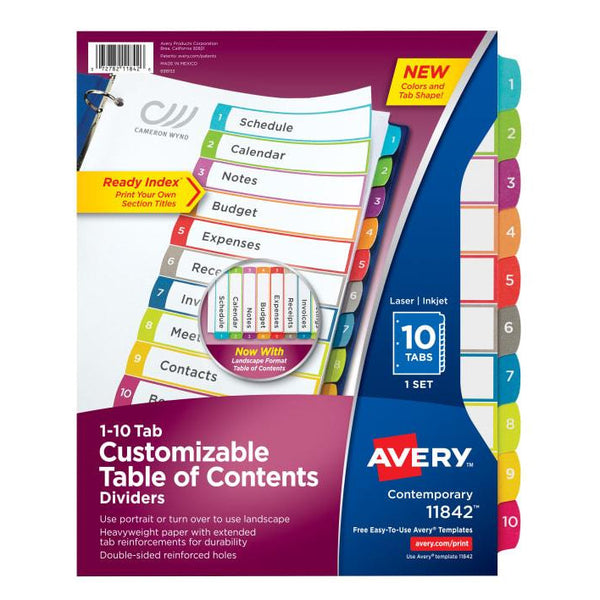 Customizable Table of Contents Index 10 Tab Binder Dividers