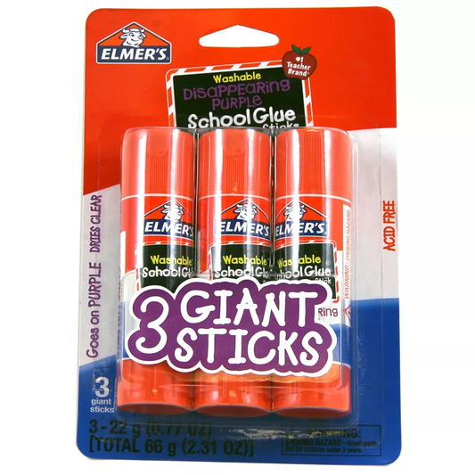 Elmer's Giant Disappearing Purple Washable School Glue Sticks, 3 Count