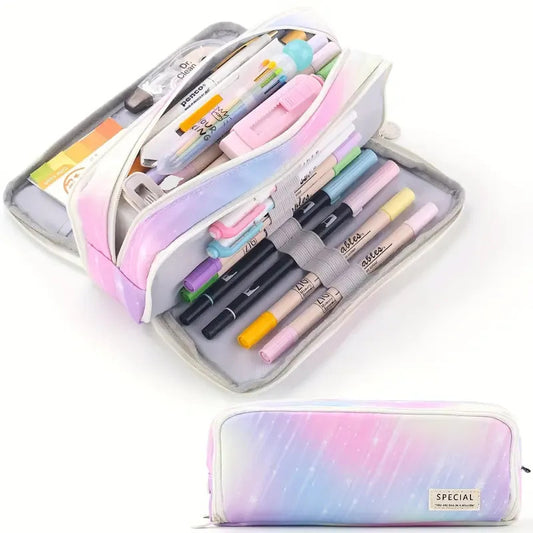 Extra Large Canvas Pencil Case With 3 Compartments