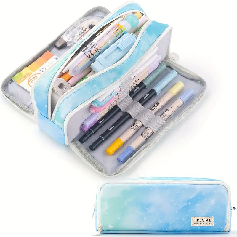 Extra Large Canvas Pencil Case With 3 Compartments