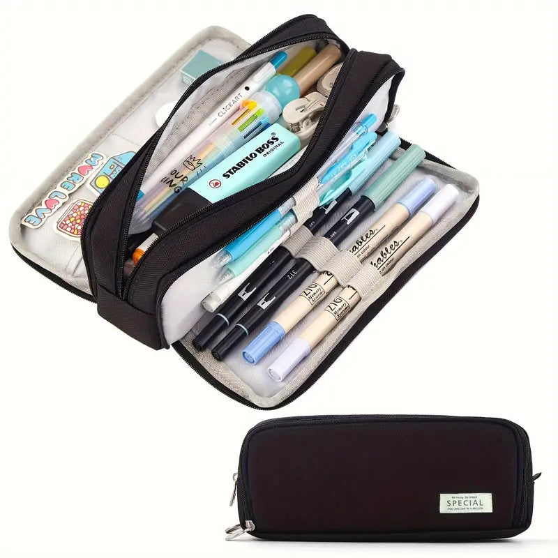 Extra Large Canvas Pencil Case With 3 Compartments