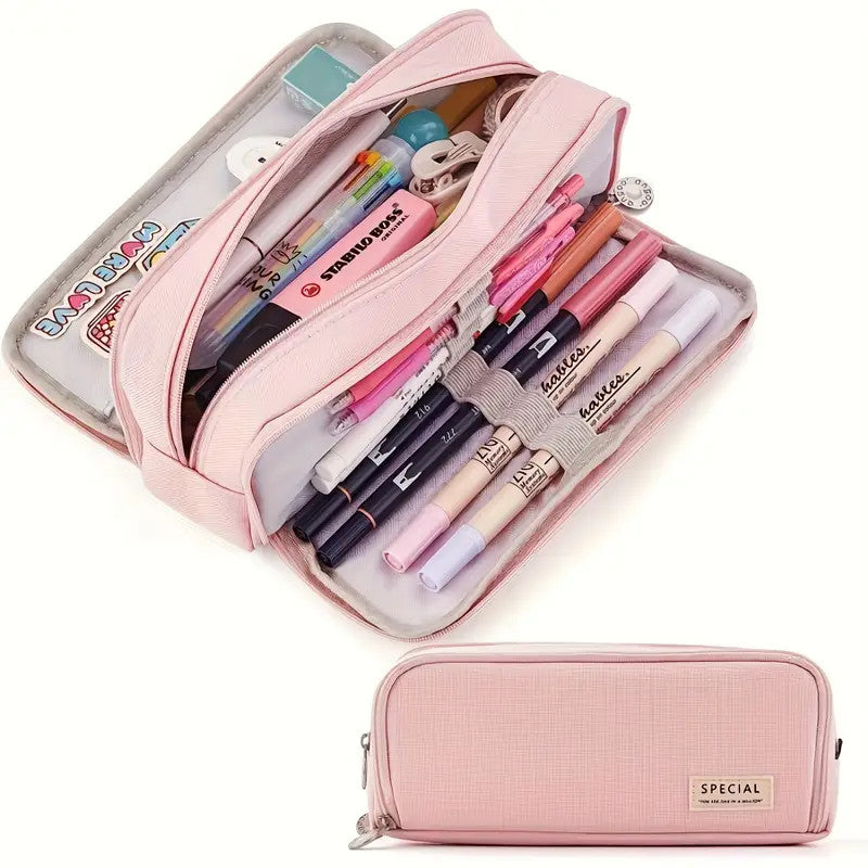 Extra Large Canvas Pencil Case With 3 Compartments