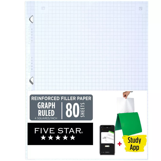 Five Star Reinforced Filler Paper, Graph Ruled, 80 Sheets