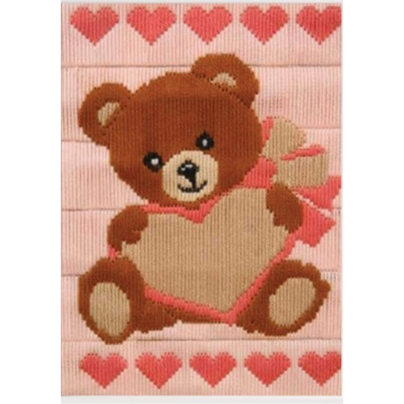 Long Stitch Tapestry Bear Heart Pink
