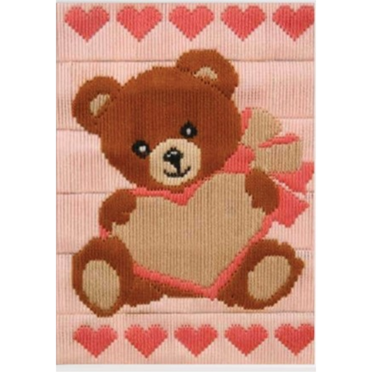 Long Stitch Tapestry Bear Heart Pink