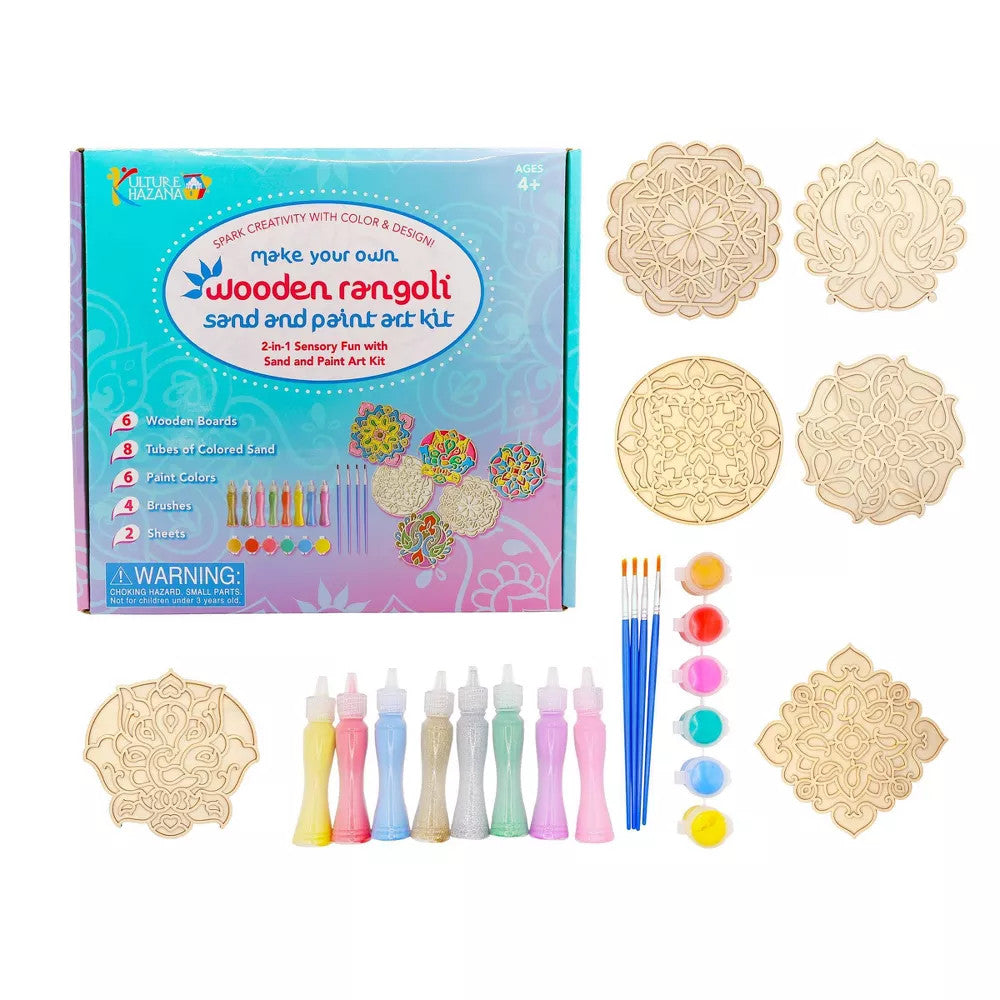 Make Your Own Wooden Rangoli Sand and Paint Art Kit