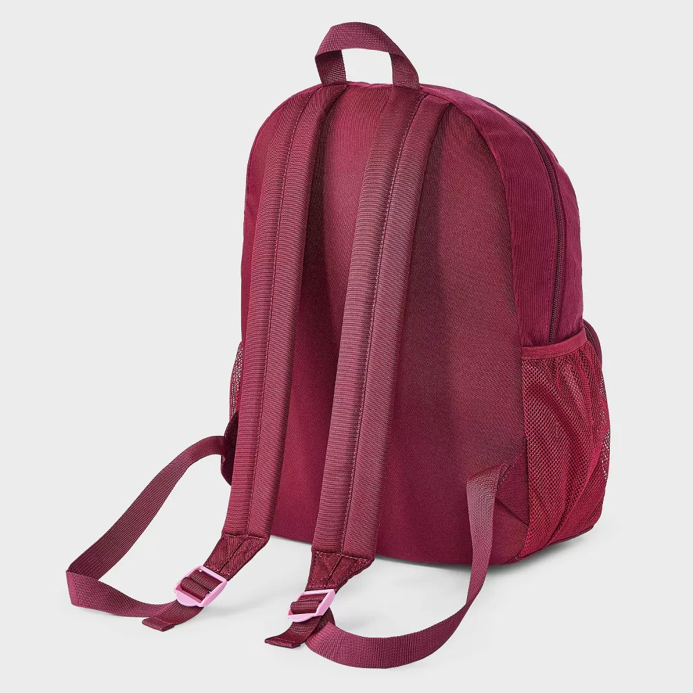 Maroon Embroidered Flower Corduroy Backpack