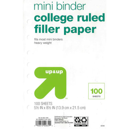 Mini Binder College Ruled Filler Paper 8.5" x 5.5"