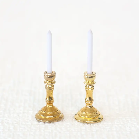 1:12 Scale Miniature Gold Candlesticks 2 Pieces