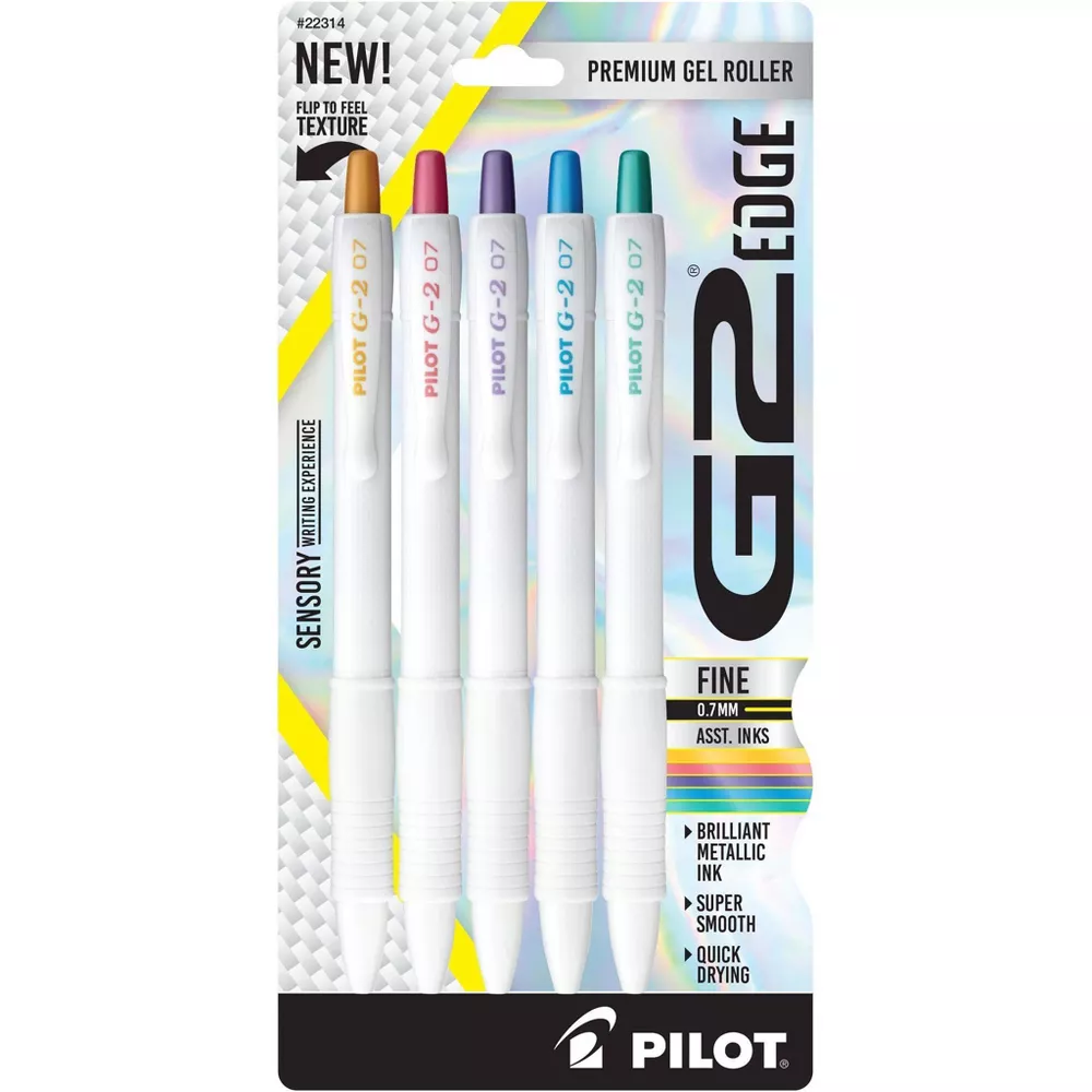 Pilot G2 Edge Metallics Fine Point 0.7mm Multicolored Ink 5pk