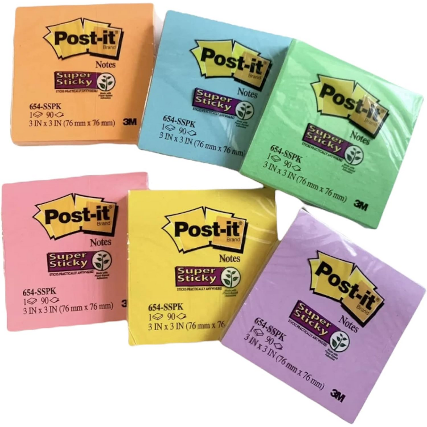Post It Super Sticky Bright Color Note Pad, 3" x 3" in, 90 Sheets