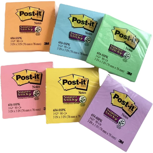 Post It Super Sticky Bright Color Note Pad, 3" x 3" in, 90 Sheets