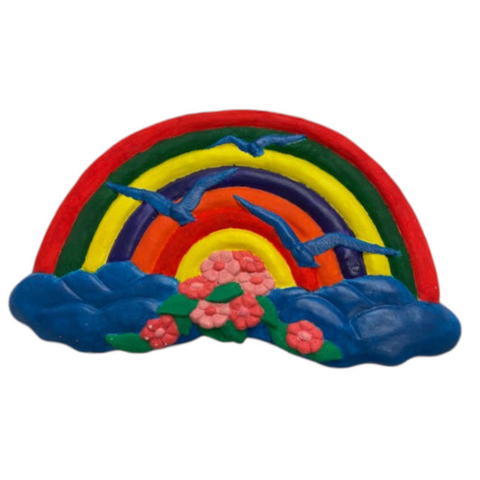 Rainbow with Flowers and Seagulls Plaque Ready to Paint Plaster Mold