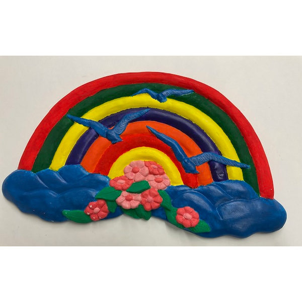 Rainbow with Flowers and Seagulls Plaque Plaster Mold
