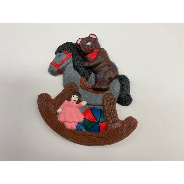Rocking Horse Bear with Doll and Ball Plaque Plaster Mold