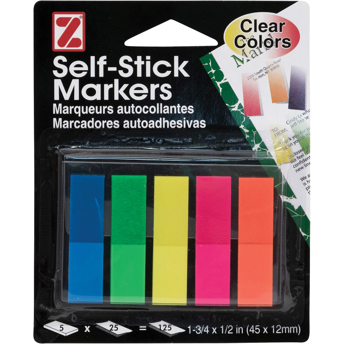 1/2" x 1 3/4" Asst Colors Self Stick Markers