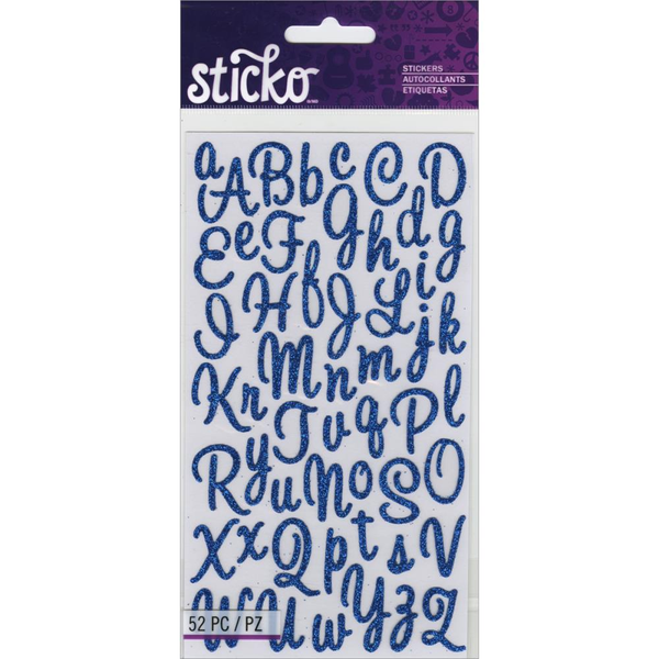 Sticko Alphabet Stickers Sweetheart Script Small Glitter Blue