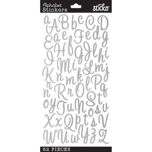 Sticko Sweetheart Swirl Foil Silver Alphabet Stickers
