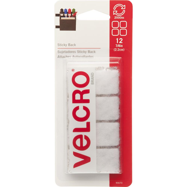 Velcro Sticky Back Squares .875" 12/Pkg White