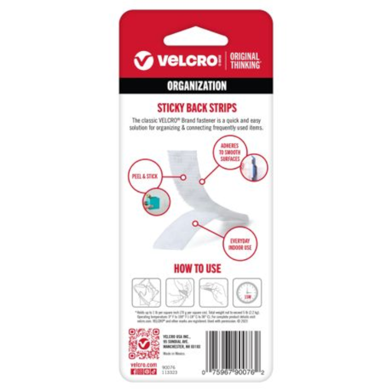 Velcro Sticky Back Tape .75" x 3.5" 4/Pkg