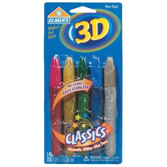 Washable 3D Glitter Glue Pens 5 Pack