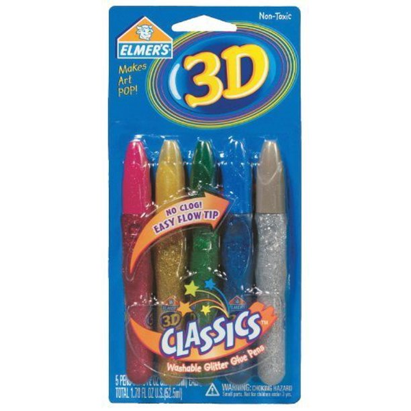 Washable 3D Glitter Glue Pens 5 Pack