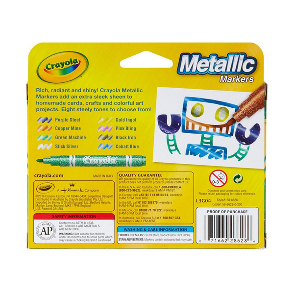8pc Crayola Metallic Markers & 6pc Colouring Glitter Markers Combo  Art/Craft